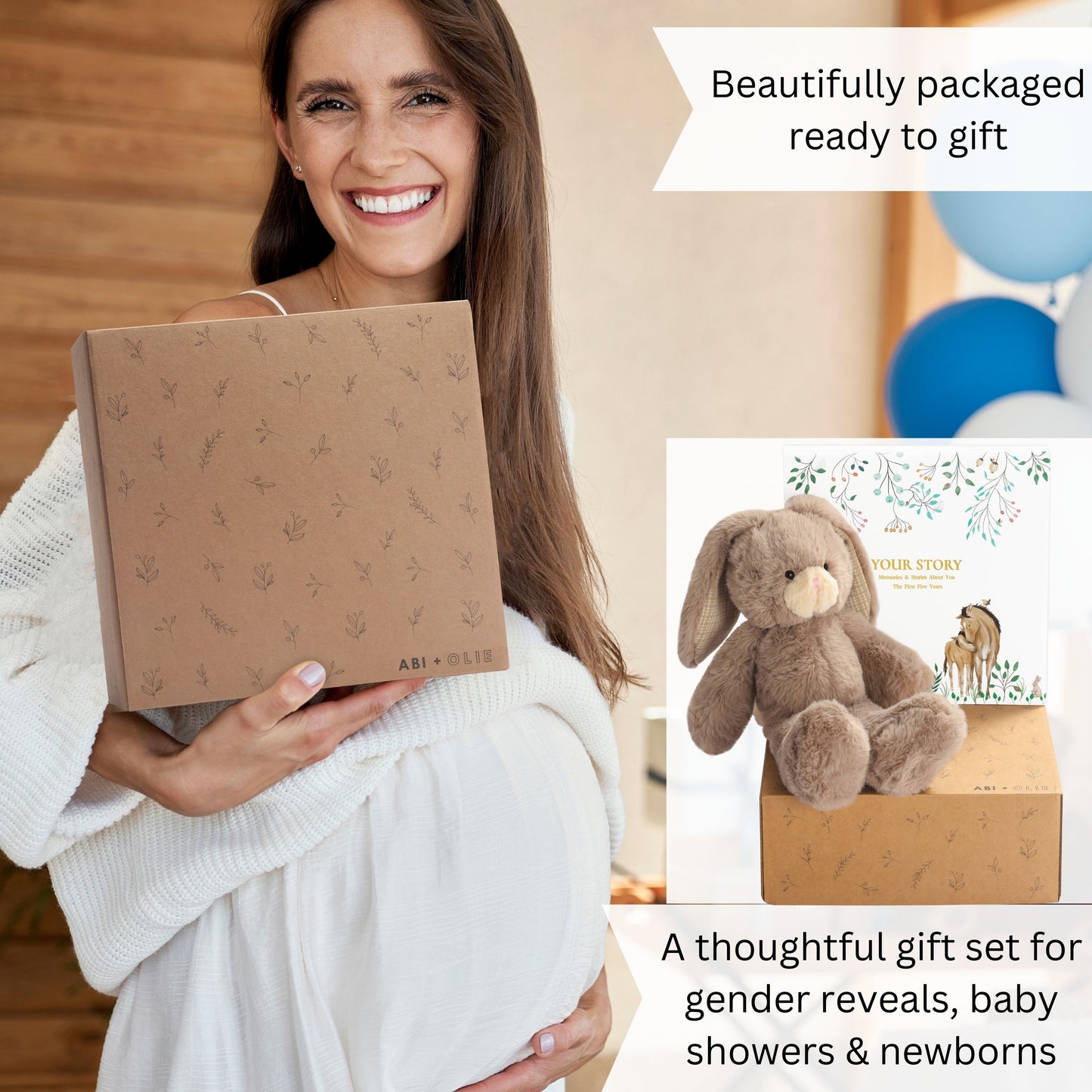 Baby Memory Book Baby Milestone Book and Plush Rabbit Toy - Baby First Year Book for First 5 Years